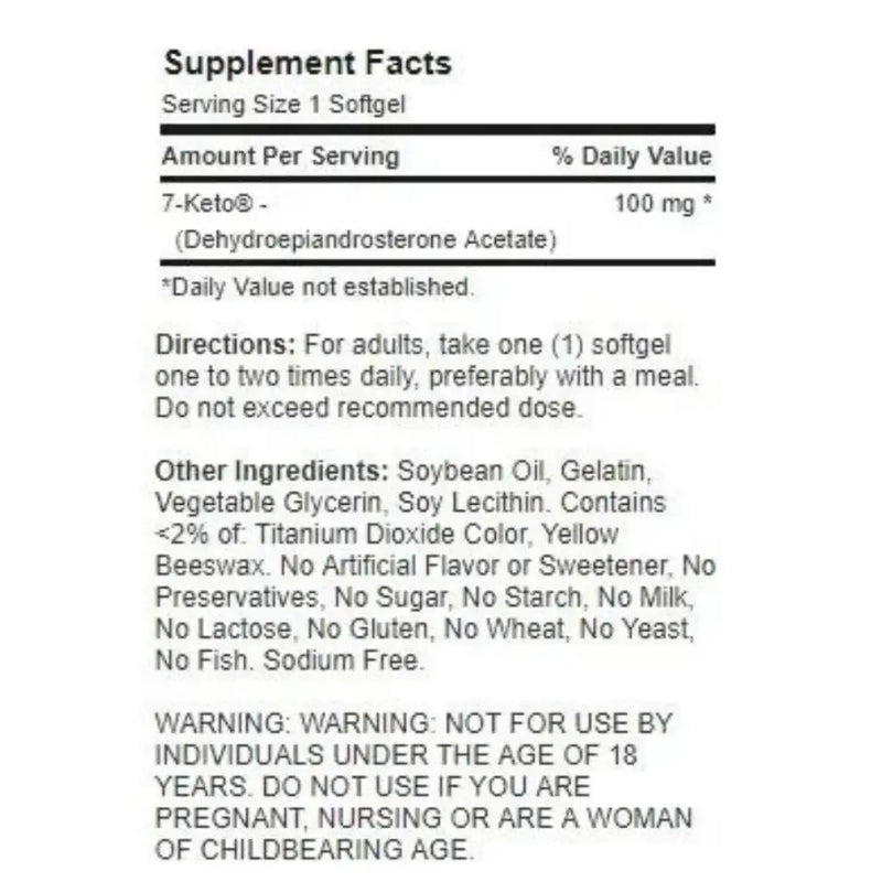 7-KETO DHEA 100mg (30 Softgels) - Puritan's Pride Rótulo - iPUMP Suplementos