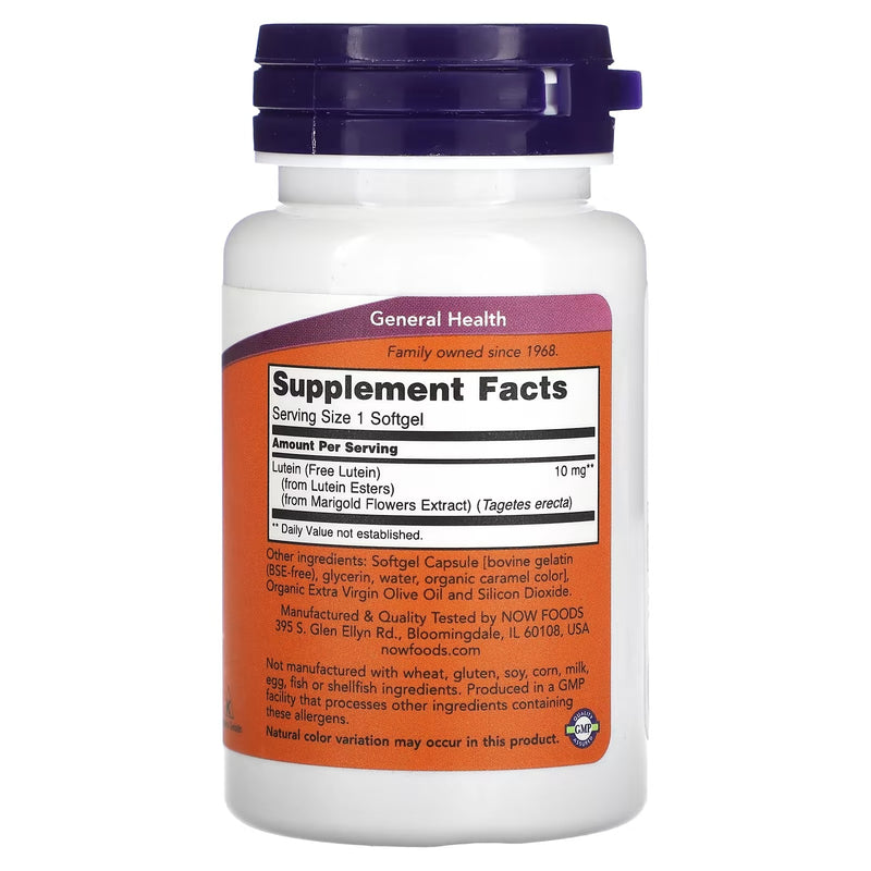 Lutein Luteína 10mg (60 Softgels) - Now Foods