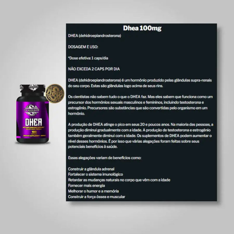 DHEA 100mg (100 Caps) - Dragon Elite Rótulo - iPUMP Suplementos