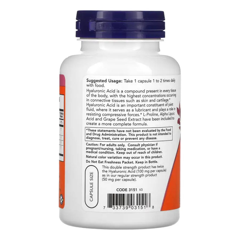 Hyaluronic Acid 100mg (120 VCaps) - Now Foods