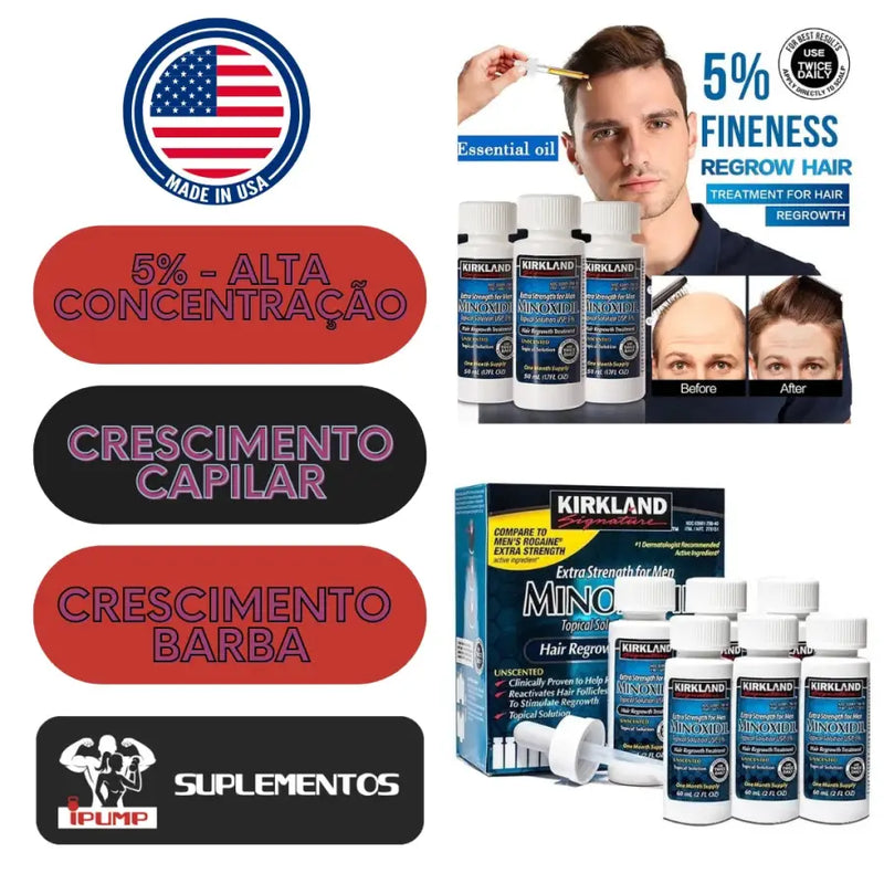 Minoxidil Kirkland 5% – Tratamento Para 2 Meses - 60ml | iPUMP Suplementos