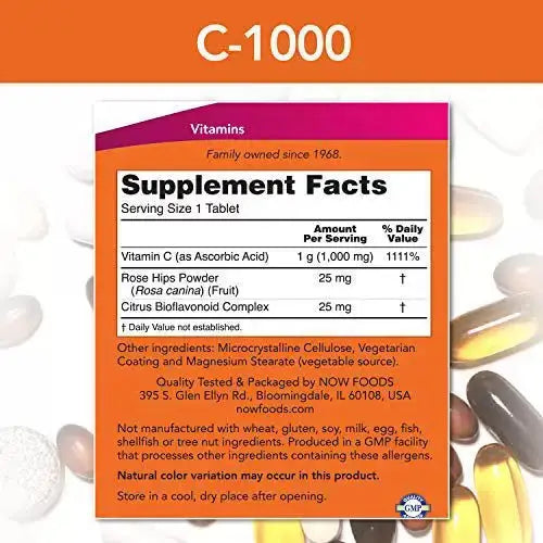 Vitamina C-1000 Rose Hips (100 Tabs) - Now Foods - iPUMP Suplementos