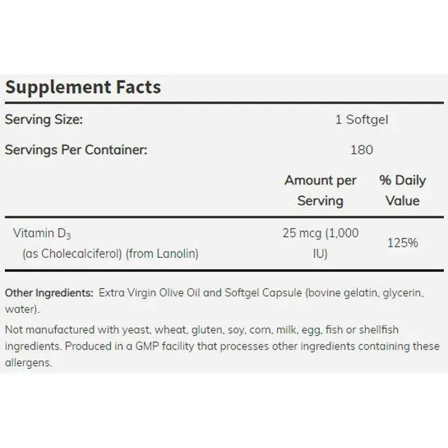 Vitamina D-3 1000IU (180 Cápsulas) - Now Foods - iPUMP Suplementos