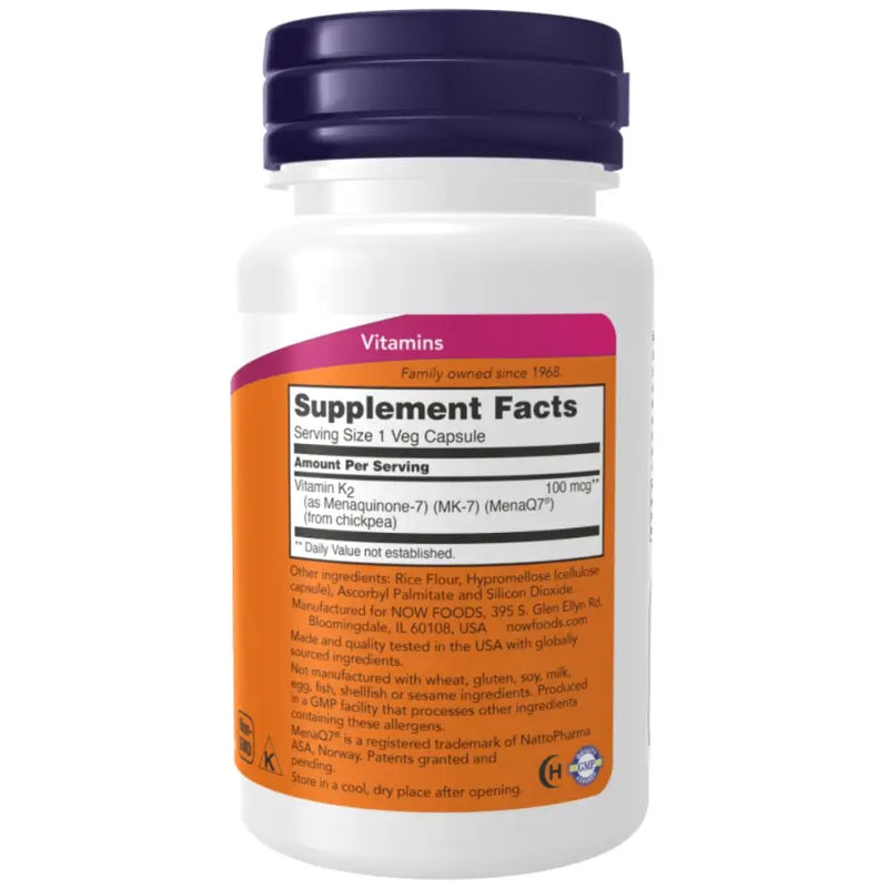 Vitamina MK-7 K-2 100mcg (60) - Now Foods