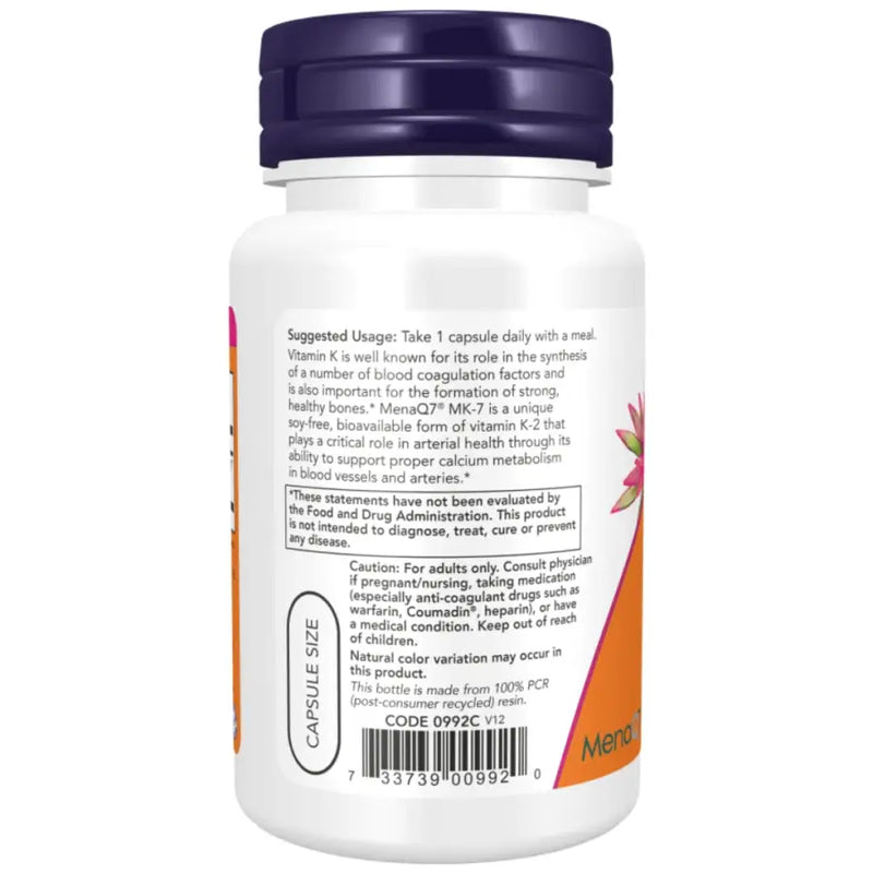 Vitamina MK-7 K-2 100mcg (60) - Now Foods